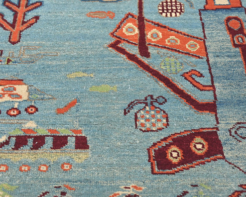 3x4 Blue Kuba Afghan Hand Knotted Wool Area Rug